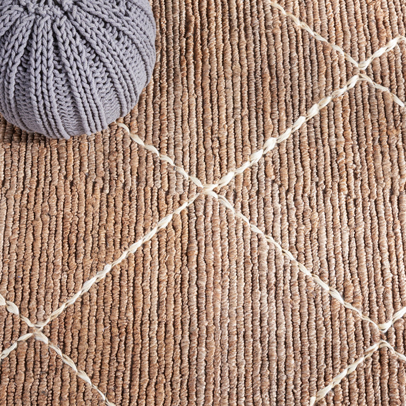 Tapis en jute tissé à la main à motif géométrique naturel / ivoire Alfonsus, Rectangle 5 pi x 8 pi