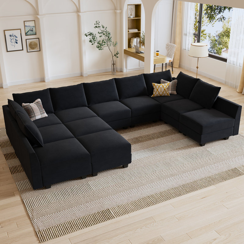 Canapé modulaire en velours Kandle, Velours noir