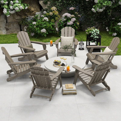 (Set of 6) Hdpe Folding Outdoor Adirondack Chair With Cup Holder 