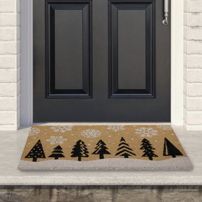 Natural Coir Trees And Snowflakes Christmas Doormat 18" X 30"