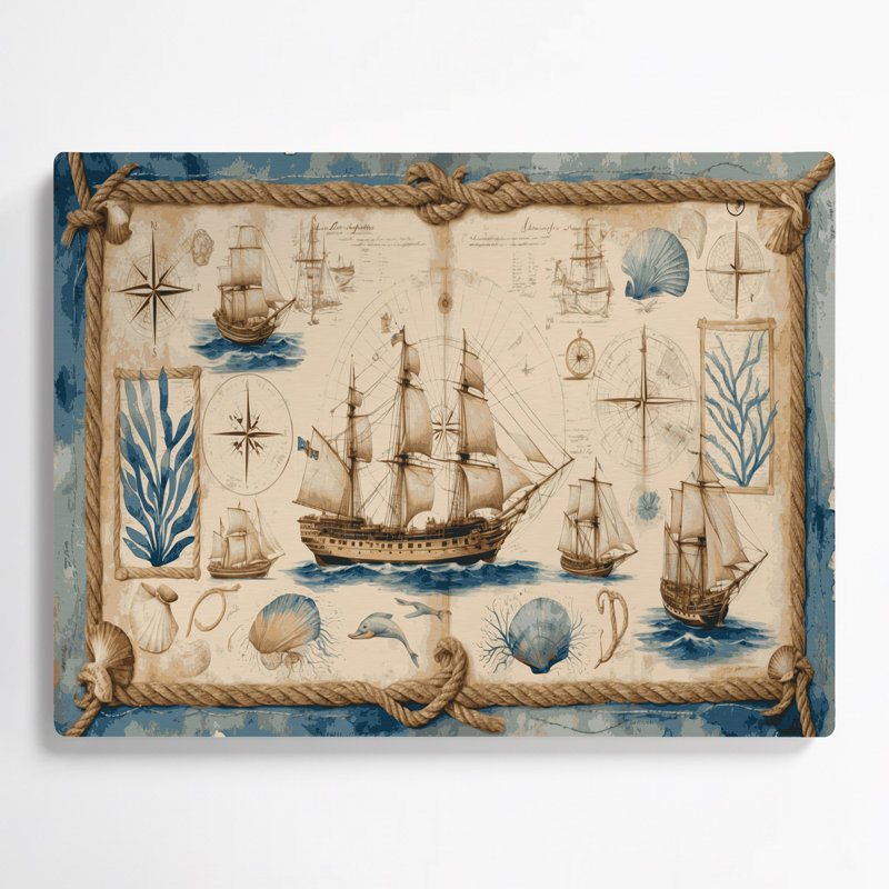 «Coastal Ships Log Design», art mural en métal beige, H 20 po x l 24 po