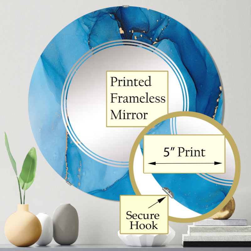 Miroir mural moderne de luxe abstrait bleu, 24 po x 24 po