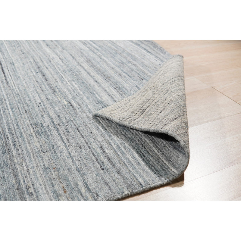 Gray Hand-Knotted Wool Texture Geometric Modern Contemporary Carpet Rug, 8' x 10'