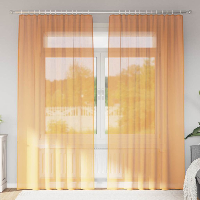 Semi Sheer Curtain Pair, Orange, 140cm Width x 245cm Drop