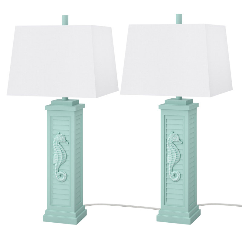Sea Horse Shutter 32” Coastal Lamp with USB, Teal