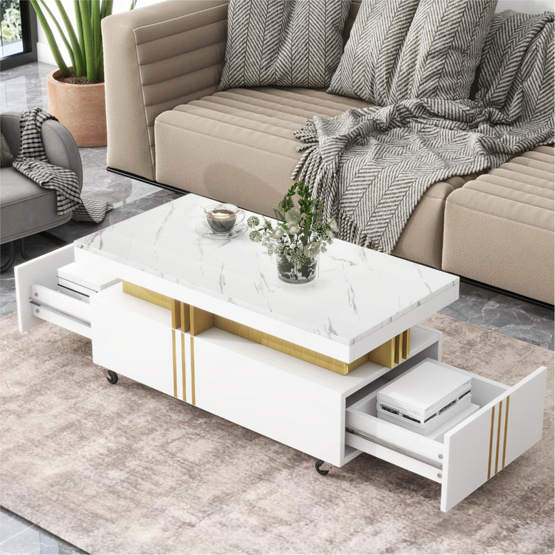 Table basse contemporaine avec plateau en faux marbre