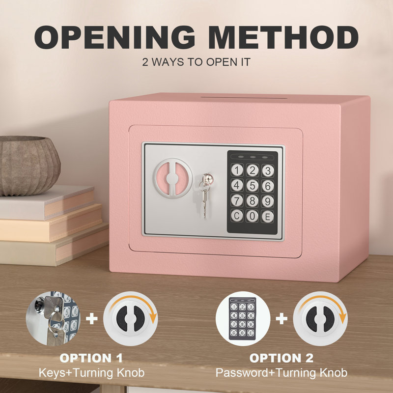 Mini Storage Safe With Key and Password button, Pink