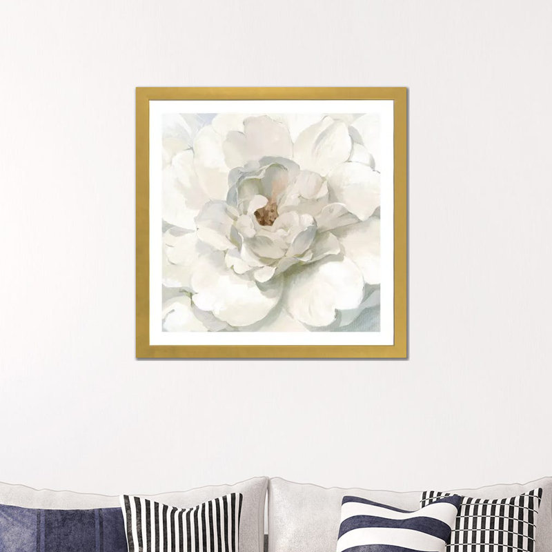 Neutre pivoine par Danhui Nai - impression, Papier encadré doré, Blanc, H 24 po x l 24 po x p 1 po
