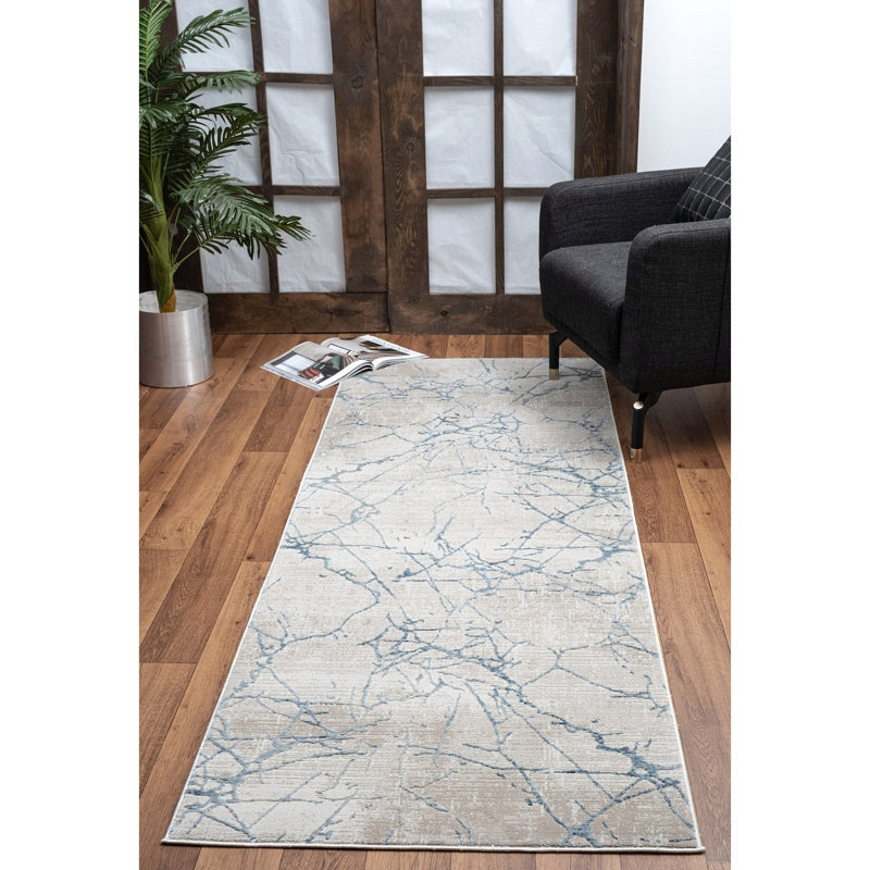 Area Rug, Beige/Blue, Runner 2'7" x 7'3"