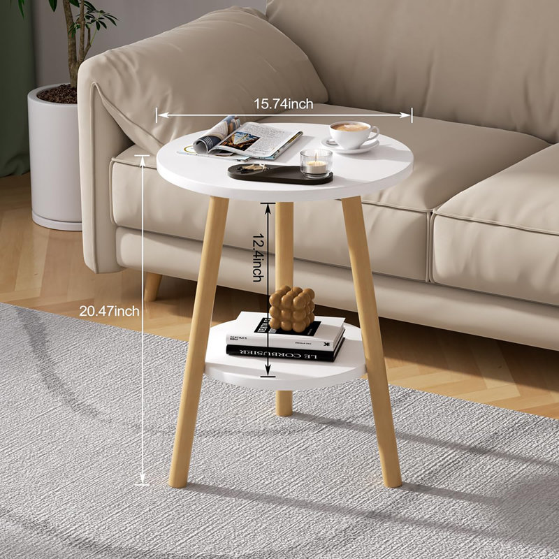 Table d'appoint ronde double épaisseur, Naturel, Blanc