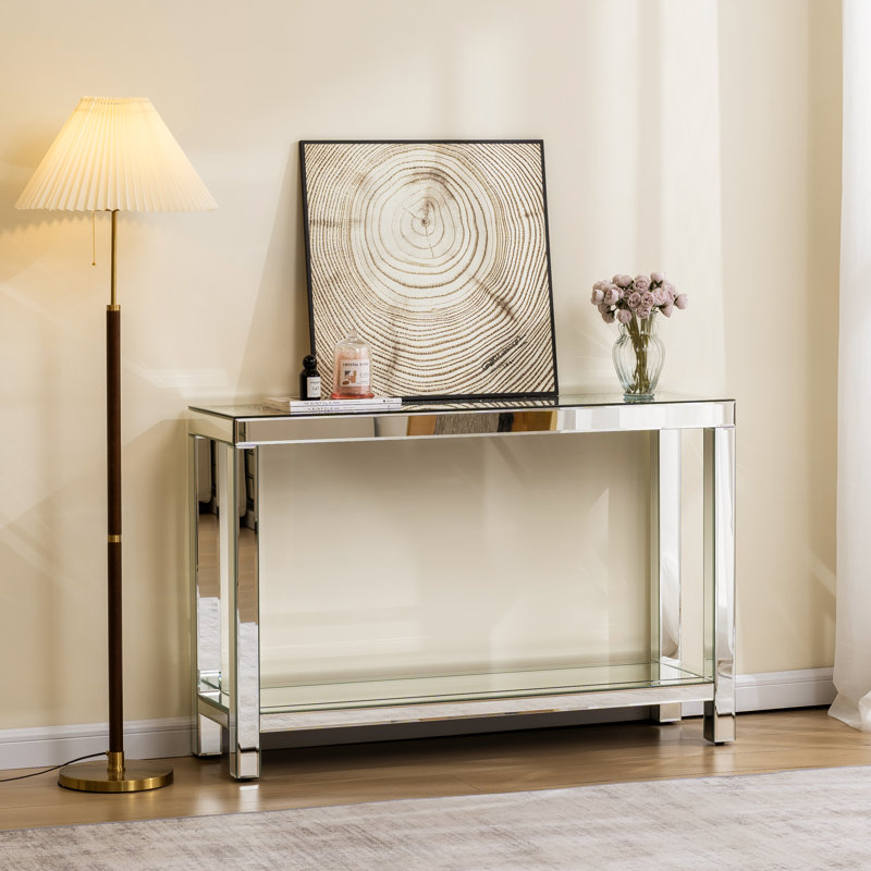 Yolanta  47.2” Mirrored-top Dual-Lay Console Table with Openning Shelves