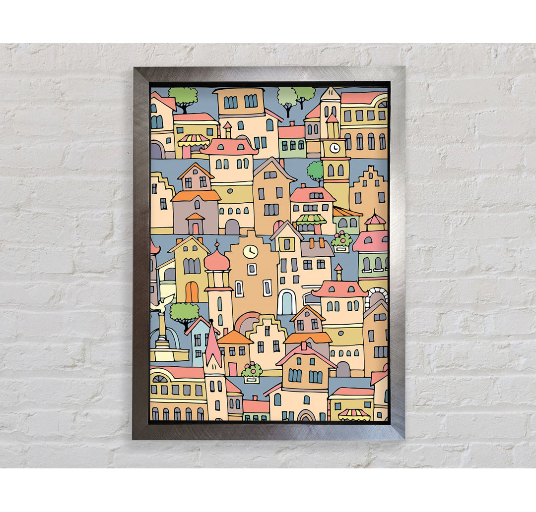 Town Houses Framed Print - Einzelnes Bild im Rahmen auf Leinwandbild