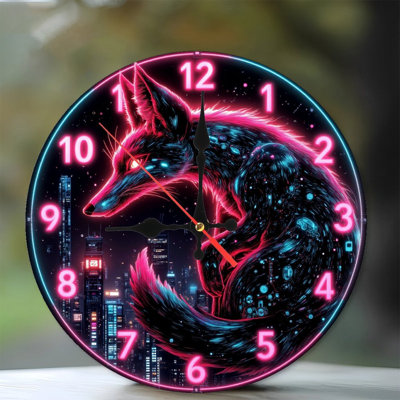Neon Fox Wall Clock