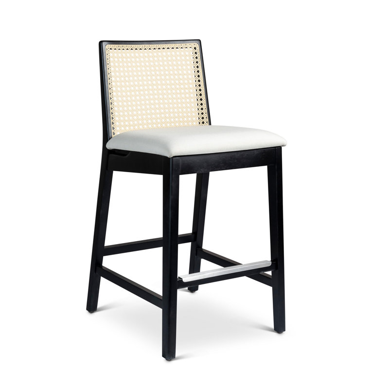 Modern Brazilian Nardia Cane Bar Stool, Medley Ivory/Ebano/Natural, Counter Stool (25.5" Seat Height)