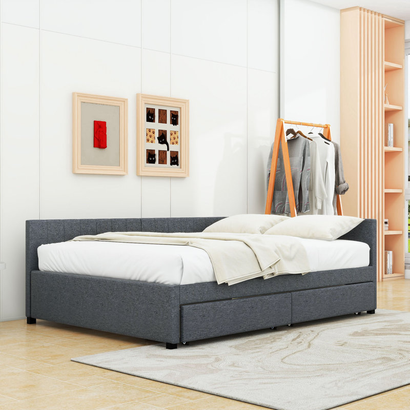 Full / Double Daybed With Two Drawers, Gray