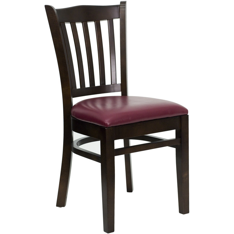 Orlison Vertical Slat Back Wooden Restaurant Chair, Walnut, Tan Vinyl