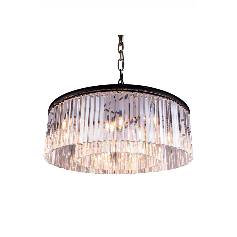 Lustre cylindrique unique à 10 lumières Yazmin, Cristal (transparent), Brun moka
