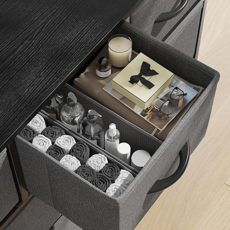 Commode 9 tiroirs Jazsmin, Gris foncé