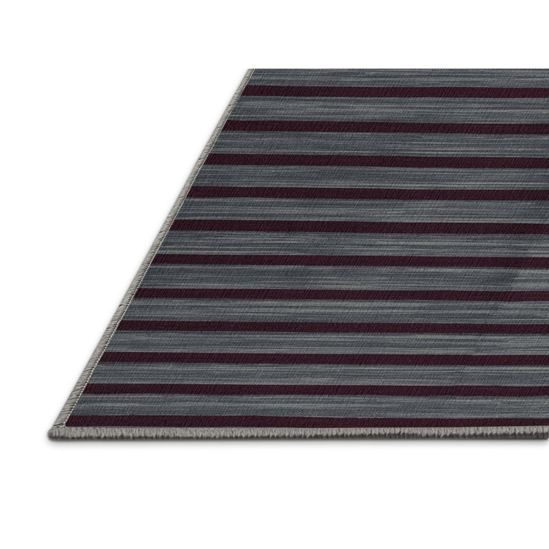 Machine Washable Horizontal Stripes Gray Area Rug, Square 5'