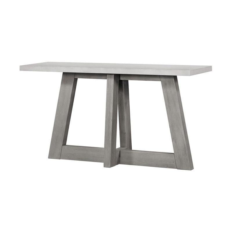 Table console à tréteaux de 57 pouces en béton blanc et gris et bois massif
