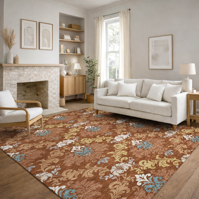 Tapis damassé Villers de qualité supérieure lavable à la machine, Paprika, 5 pi x 7 pi 6 po