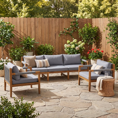 3-Piece Rope Woven Outdoor Sectional Sofa Set with Acacia Wood Frame, Water-Resistant Removable Cushions, Deep Seating for Patio, Poolside, Backyard