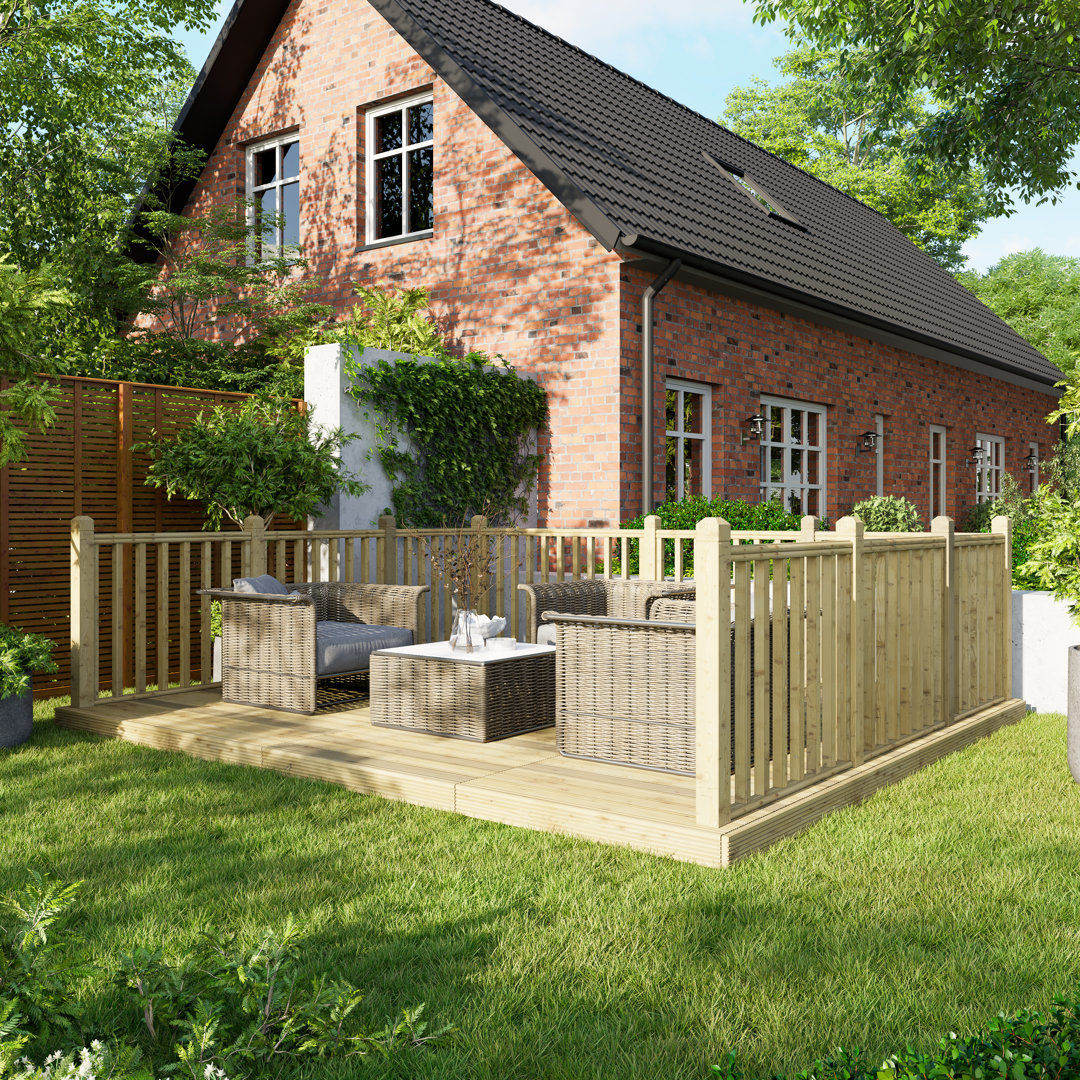 Power 12x14 Timber Decking Kit - Brown - 3.6M x 4.2M - Handrails On Three Sides - Image 2