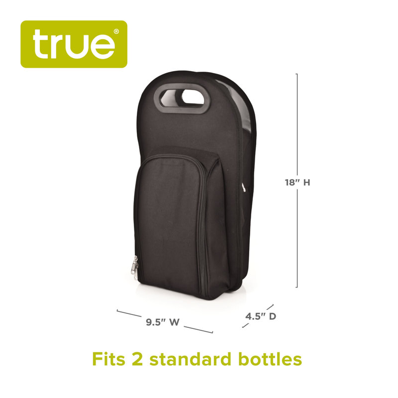 Metro Insulated 2-Bottle Tote Set, 18" H x 9.5" W x 4.5" D, Black