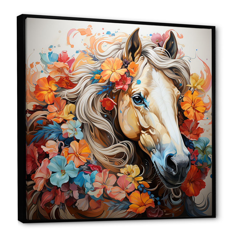 «Popart Horse Portait I», reproduction sur toile, Cadre flottant noir, H 16 po x l 16 po x P 1 po