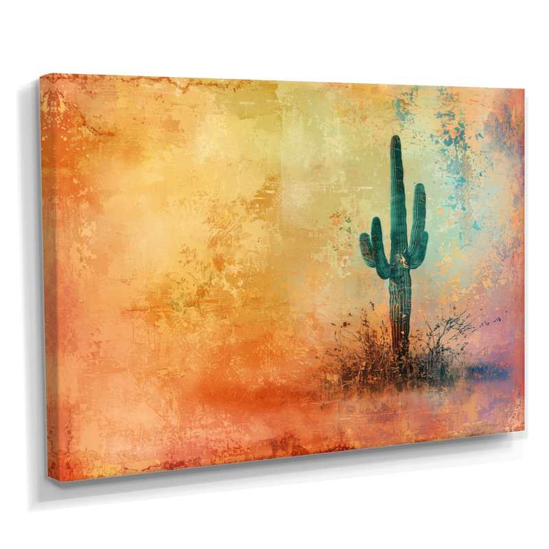 Désert du Nevada, Cactus Saguaro - Art mural de cactus floral, salon, H 30 po x l 40 po, Toile tendue, Ne s’applique pas