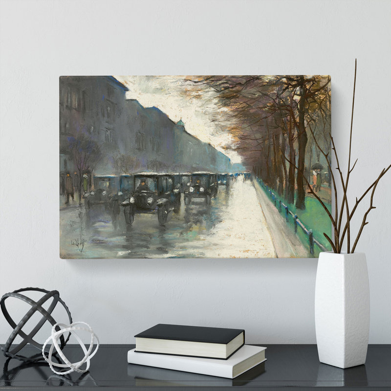 Cabs In The Rain by Lesser Ury - Wrapped Canvas Painting, 40cm H x 60cm W x 3cm D