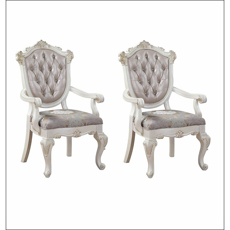 Chaise avec accoudoirs touffetée or rose et blanc perle (ensemble de 2)