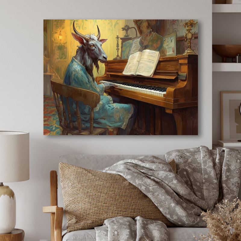 Goat Playing Music I - Animals Goat Metal Wall Decor, H 16 po x l 32 po x P 1 po