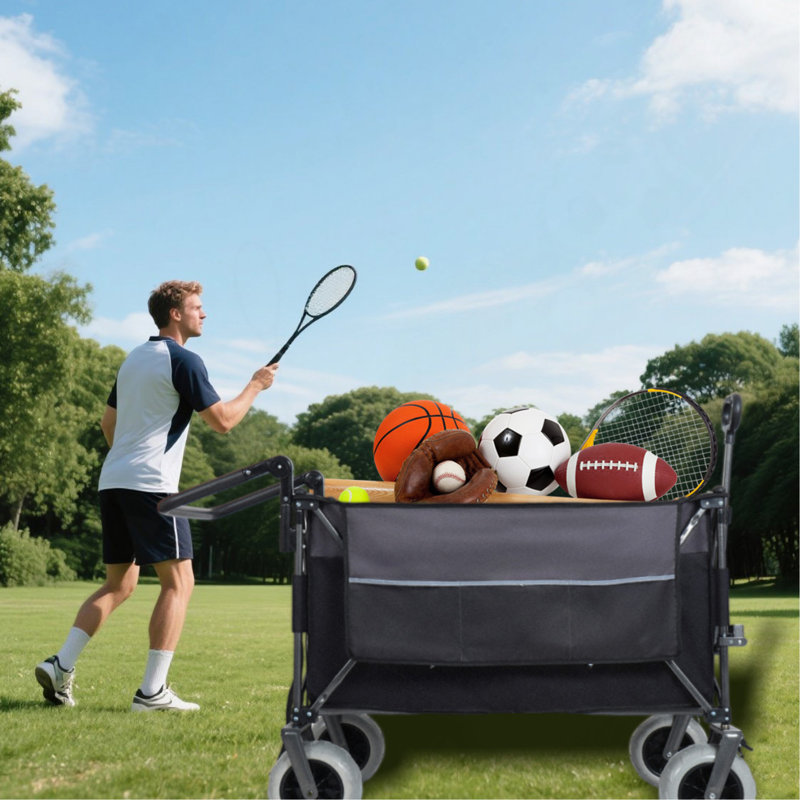 Chariot pliant multifonctionnel à pousser et à tirer avec poignée rotative, chariot utilitaire de plage robuste XL de 300 L avec pneus de sable de 9 po x 4 po