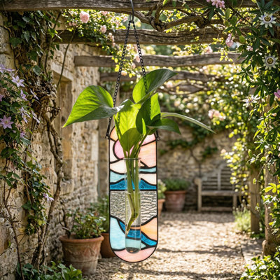 Vase suspendu en verre coloré pour plante, pot de fleurs mural pour fenêtre