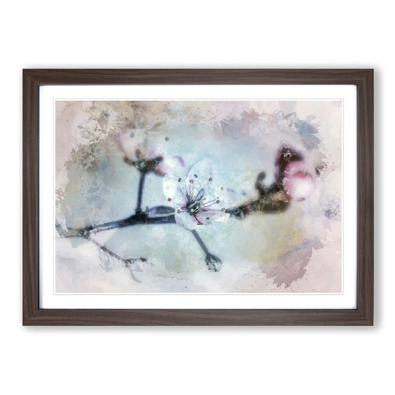 Flowers of a Cherry Blossom in Abstract - Picture Frame Graphic Art Print on MDF, Walnut, 50cm H x 76cm W x 2cm D