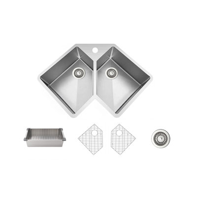 36 inch drop-in Corner Stainless Steel Kitchen Sink - double Bowl And 16 Gauge