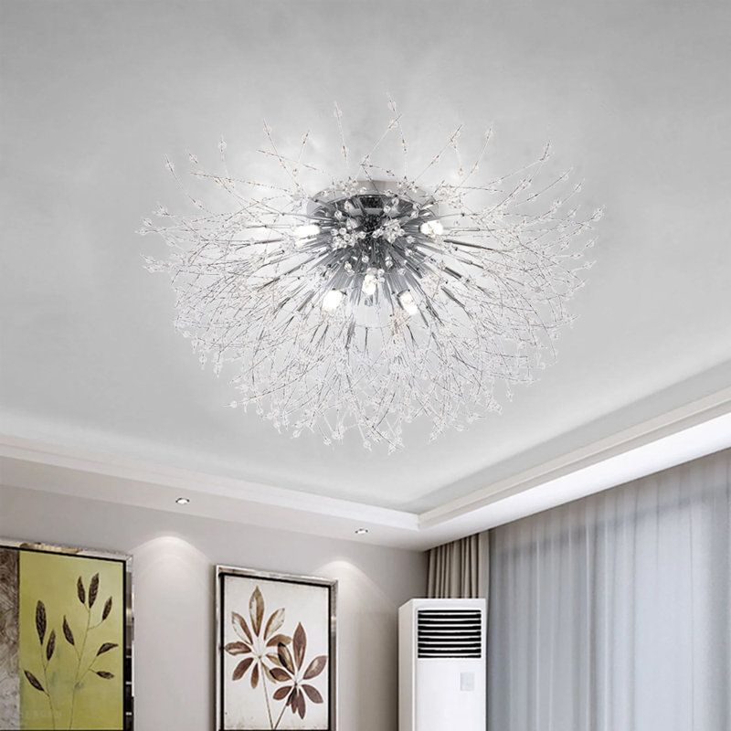 Dandelion 8-Light 70cm Crystal Starburst Ceiling Light Sputnik Flush Mount, Chrome
