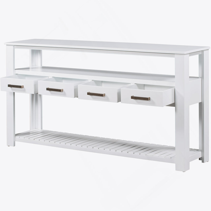 Canapé console 62,2 po avec 4 tiroirs et 2 tablettes, Blanc
