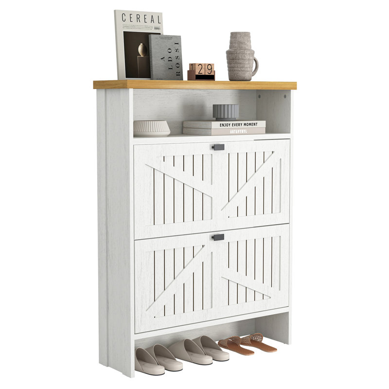 Armoire à chaussures à quatre couches, 31,5 x 9,5 x 42,3 po, blanc, rangement polyvalent, vaste espace de rangement, assemblage sans effort, finition blanche minimaliste, première couche, rangement