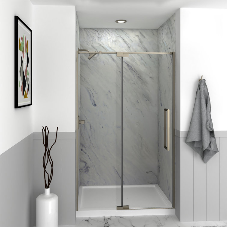 44'' - 48'' W x 76'' H Pivot Semi-Frameless Shower Door with Clear Glass