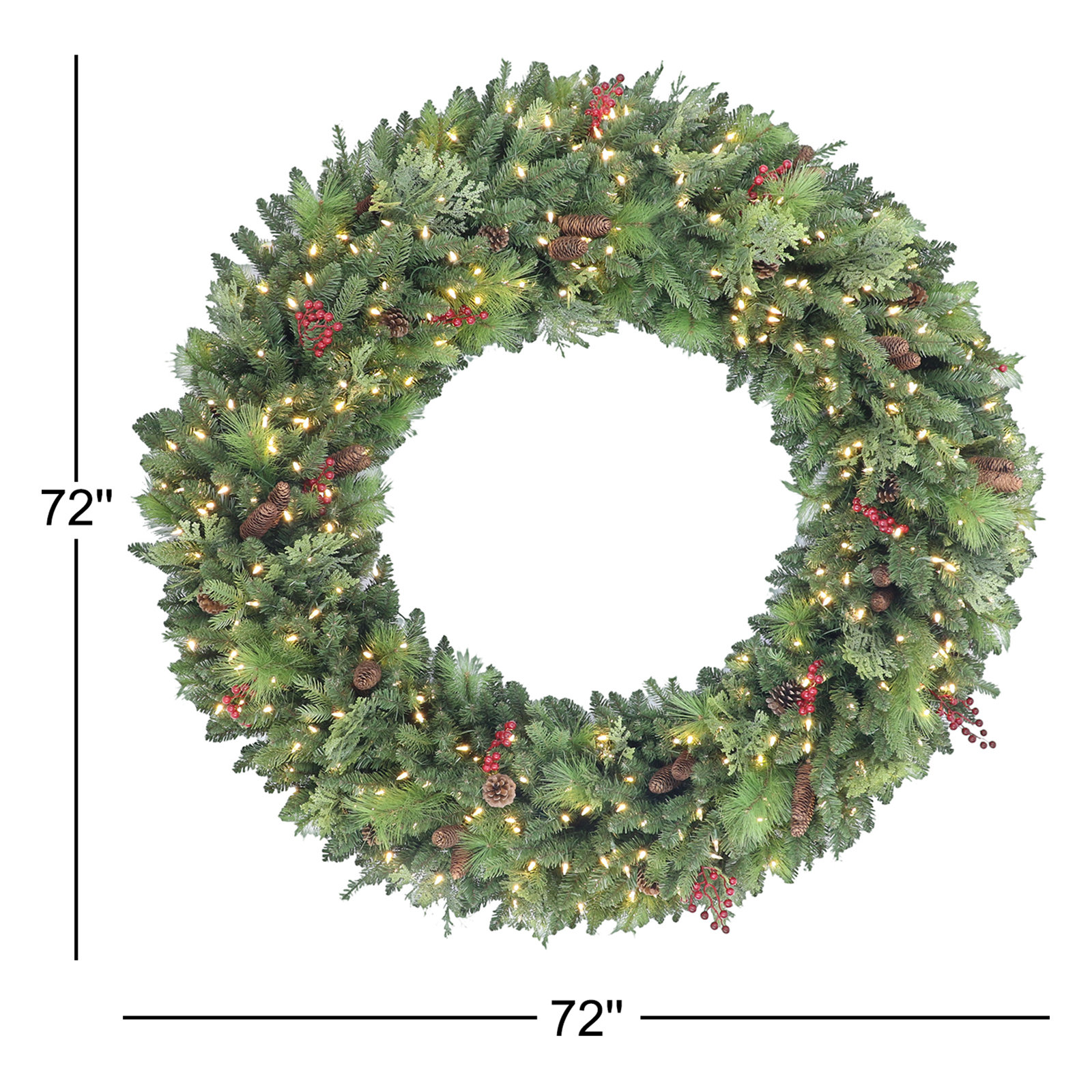 72'' Faux Pine Lighted Wreath, 72" x 72"