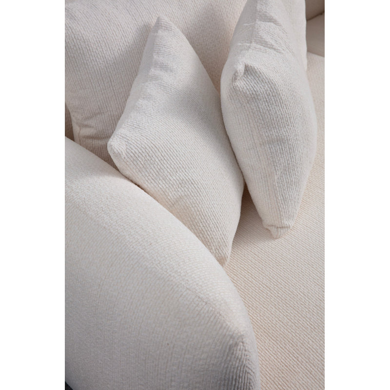 Élégant canapé d'angle avec 7 coussins, blanc, 122,0 po x 104,3 po x 29,9 po | Structure en bois de hêtre et en carton, tissu 100% polyester | Support pour le dos en mousse et en silicone gris doux | Pieds élégants en métal noir | Parfait pour les salons et les salons