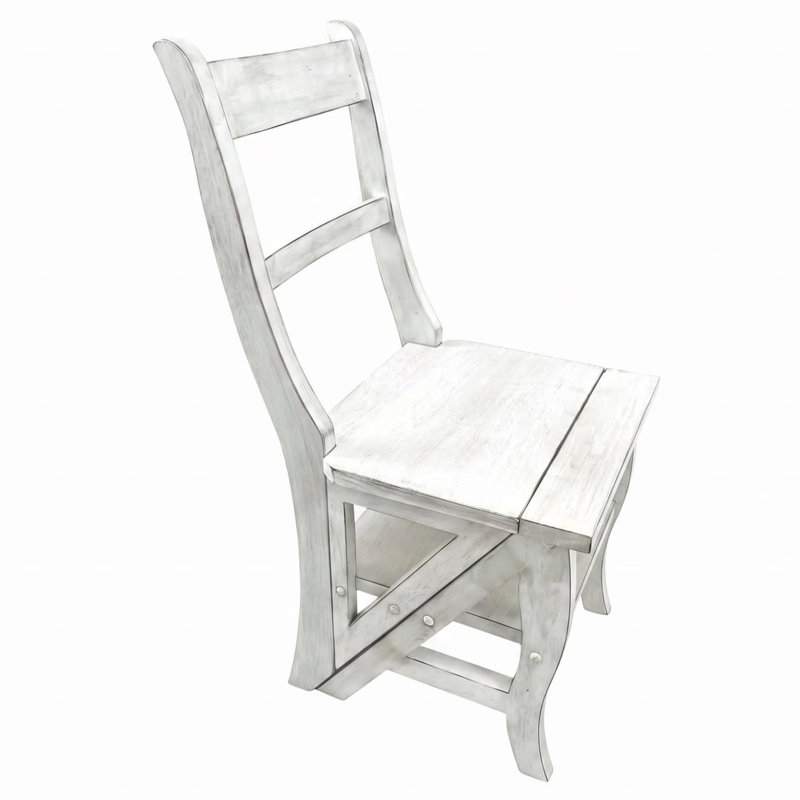 Elegant White 34" High x 16.5" Wide x 20" Deep Space-Saving 2-in-1 Folding Chair and Step Ladder, Antique White