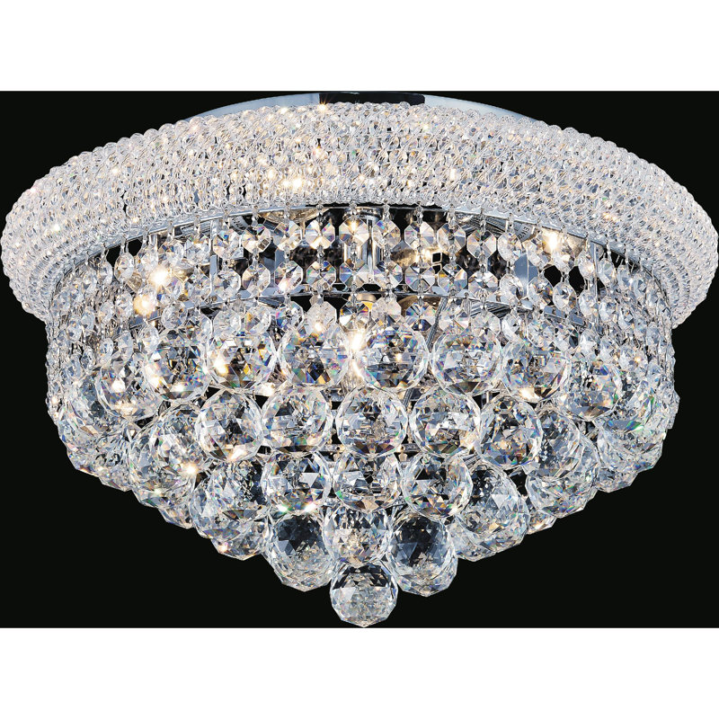 Alex Crystal 18" Chrome Flush Mount Light for Bedrooms Living Rooms Foyers Hallways, 5-Light with E12 Bulb Base