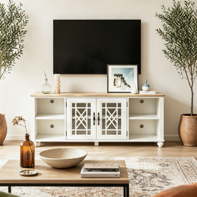 60" Two-Tone Farmhouse TV Stand with Storage Cabinets