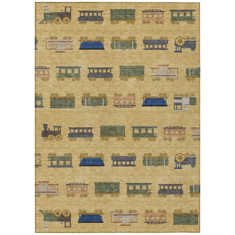 Machine Washable Indoor/Outdoor Chantille ACN2621 Kids Rug, Gold, 2'6" x 3'10"