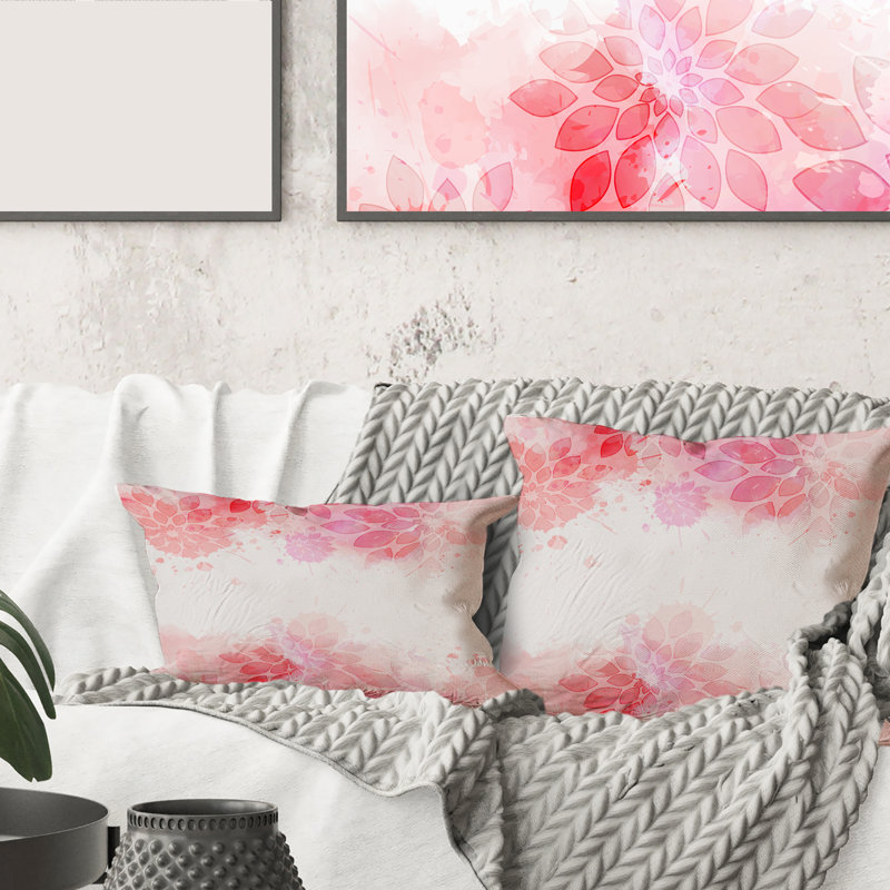 Abstrait fleurs roses éclaboussures II - coussin moderne imprimé, 18" x 18"