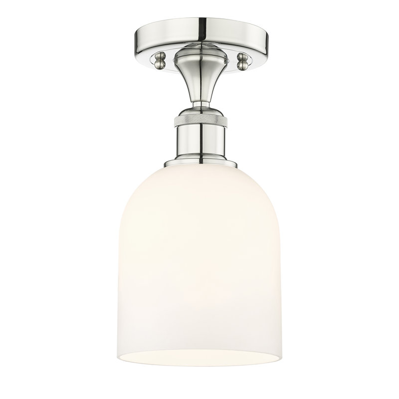 Edison - Allysson - 1 Light 6" Semi-Flush Mount - Seedy Shade, Polished Nickel, Glossy White