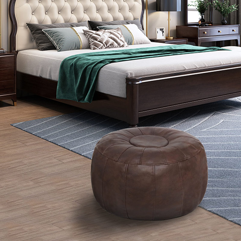 Izaiya Faux Leather Pouf, Deep Coffee Faux Leather
